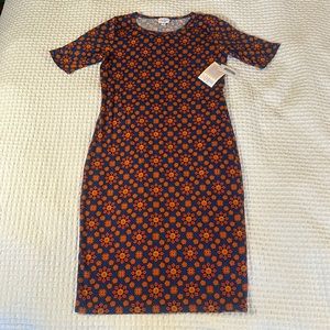 LuLaRoe Women’s Julia Dress/Size: Medium/Color: Orange-Blue Floral (NWT)